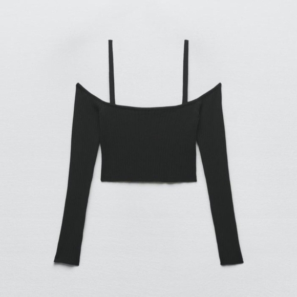 Zara Tops - Zara Black Off-Shoulder Crop Top